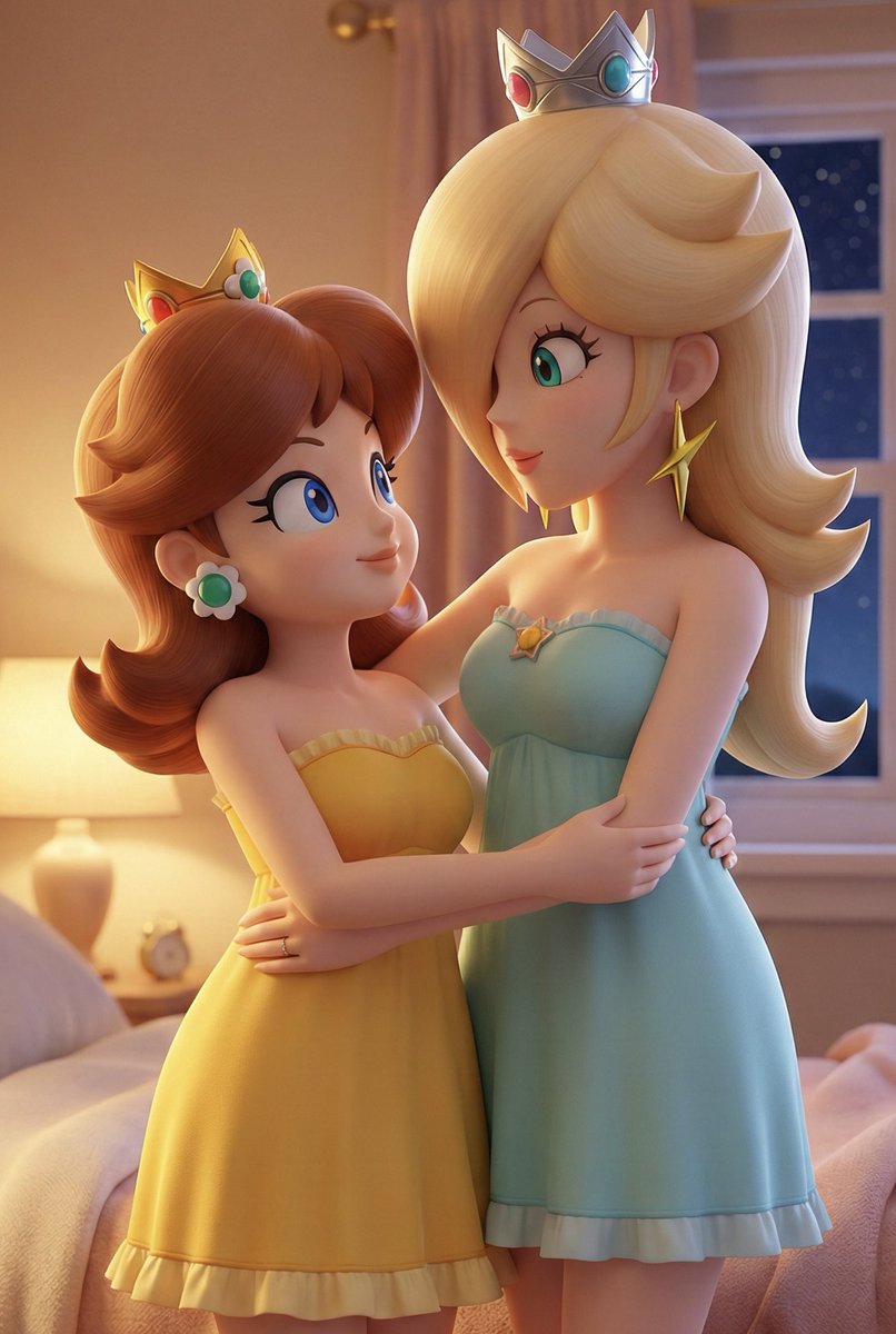 Princess Daisy and Rosalina with clothes on version. They are about to do something. What do you think it is?