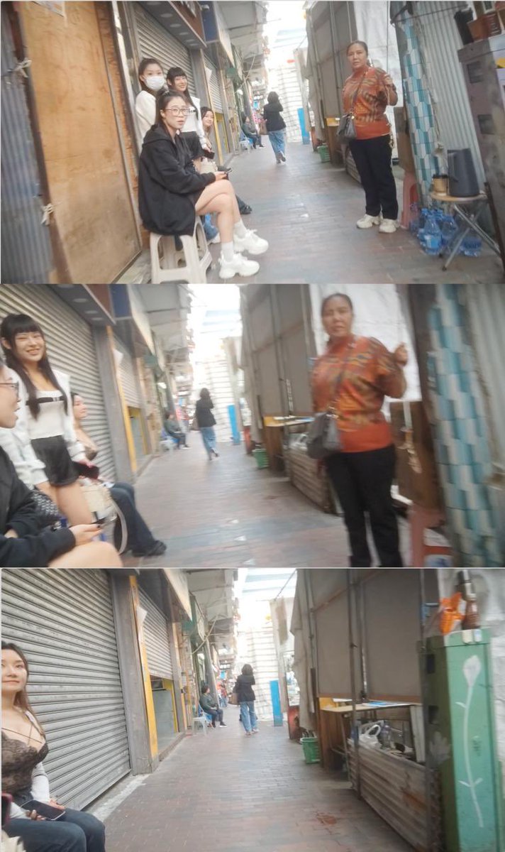 #深圳
沙井街  旁边的小路站着各种各样的路人。从中间走过，很多妹子齐刷刷的盯着我，难道被发现了什么？实在是抵挡不住如此热情的目光。😆#站街女