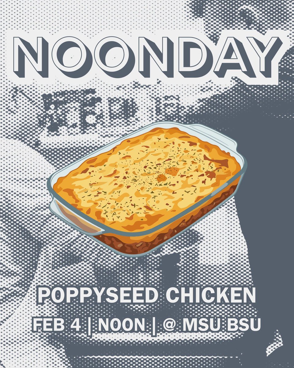 Noonday this week is our classic poppyseed chicken! Show up for a 3$ lunch and bring your friends!