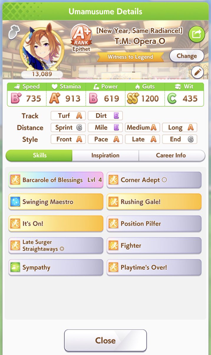 i made her this way bc she needed to be punished. could not pass a 10% failure if her life depended on it and failed to get autumn triple crown twice. somehow got crazy luck with stamina trainings and she ended up being one of my higher ranked umas, so i’m forced to stare at her