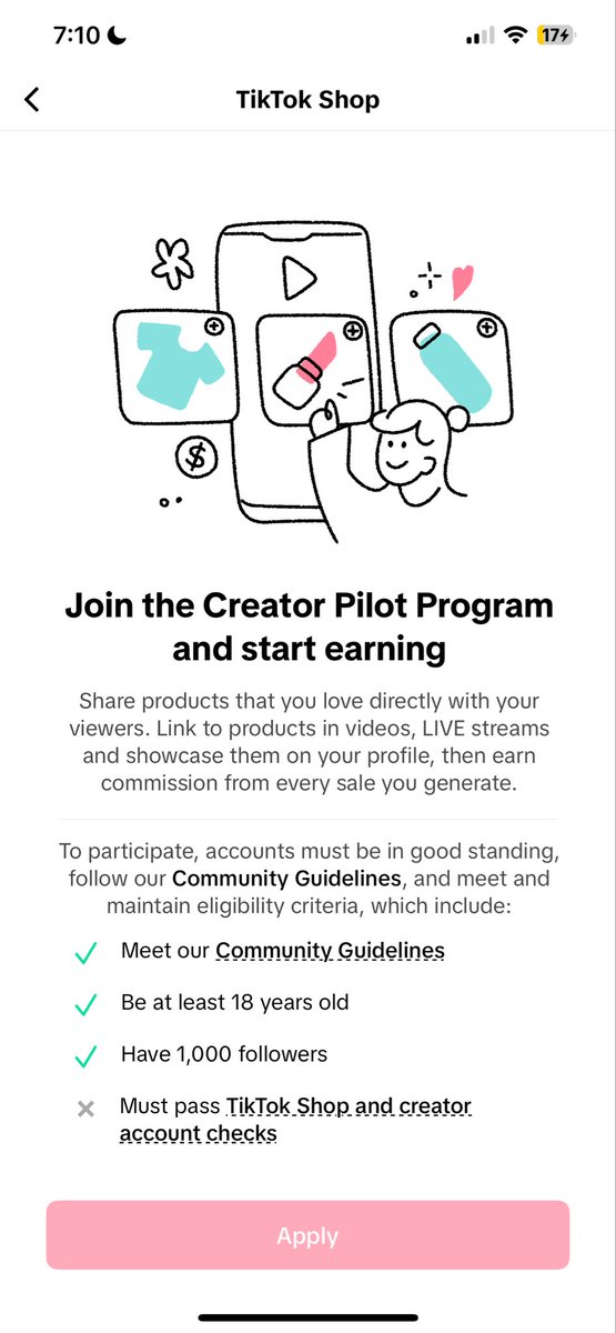shanesuttonn's tweet photo. Question for the TikTok shop people because I’m genuinely confused. I’ve been growing this account organically (at ~2.7k followers now), posting once a day and TikTok Shop says my application is unavailable before I even applied.
Has anyone had this happen or seen it get lifted? https://t.co/w5xL4Mqlqq
