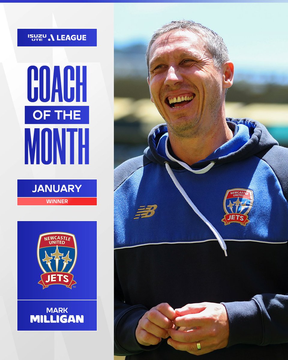 aleaguemen's tweet image. Mark Miligan has got the box office @NewcastleJetsFC singing! 🍿🙌

Five matches unbeaten to set a new club record. A worthy winner of the @IsuzuUTE A-League coach of the Month 👏

#ALM #COTM
