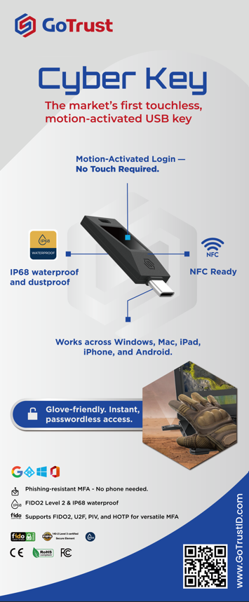 GoTrustID's tweet photo. GoTrust is proud to demonstrate the world’s first Touchless USB Key – Cyber Key at TCEA 2026. Built for field officers, factory workers, and hospital staff, the Cyber Key enables secure authentication even when users are wearing gloves. https://t.co/v6R01ywaHE