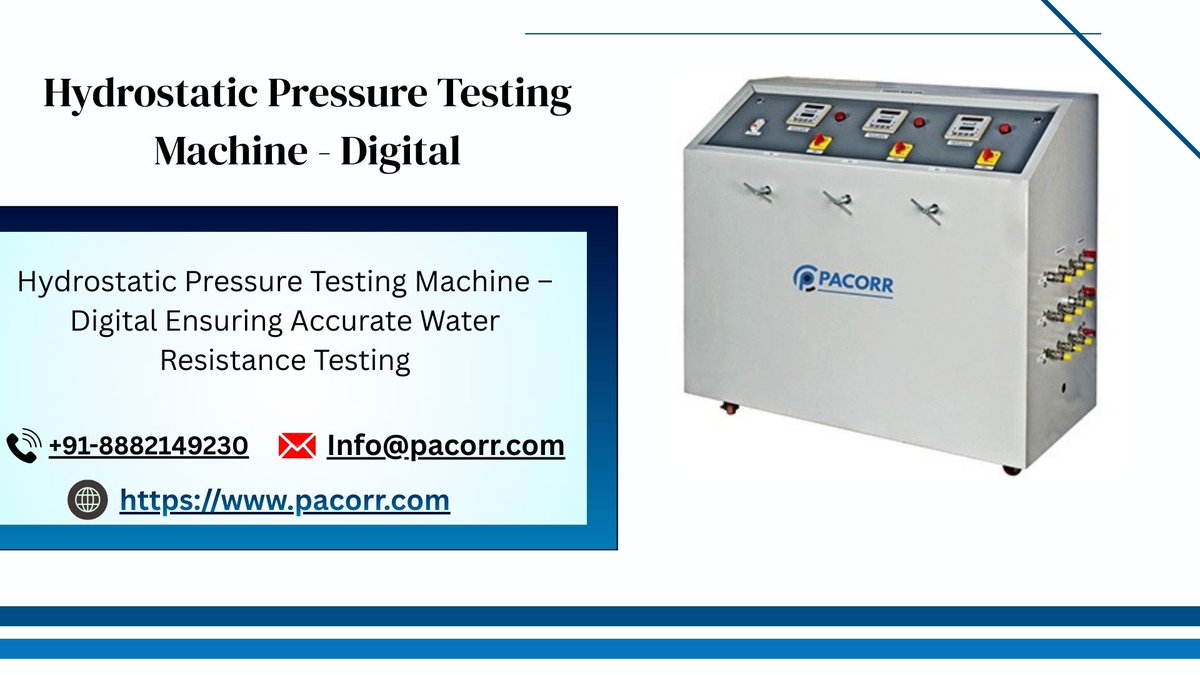 pacorr_testing's tweet photo. Digital Hydrostatic Pressure Testing Machine
Ensure accurate water resistance testing for packaging, textiles, and paper with Pacorr.
📧 info@pacorr.com | 📞 +91-8882149230
🌐 https://t.co/xujjnanywf

https://t.co/foLSGfo4Rs

#HydrostaticTesting #QualityControl https://t.co/iYyPIfcBHn