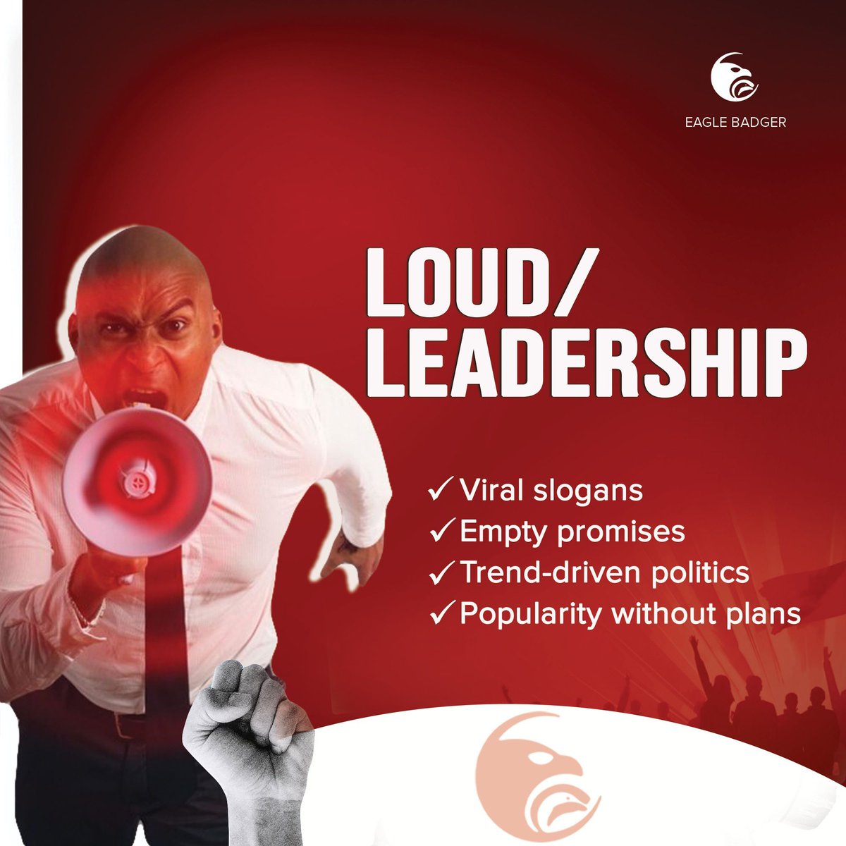 Eagle_BadgerNG's tweet photo. Politics Beyond Popularity 🗳️

Noise fades. Substance lasts.

Loud doesn’t mean leadership: viral slogans, empty promises, trend-driven politics, and popularity without plans can misinform voters, erode accountability, and break trust ⚠️📉.

#PoliticsBeyondPopularity #Leadership https://t.co/wlPysLFxvp