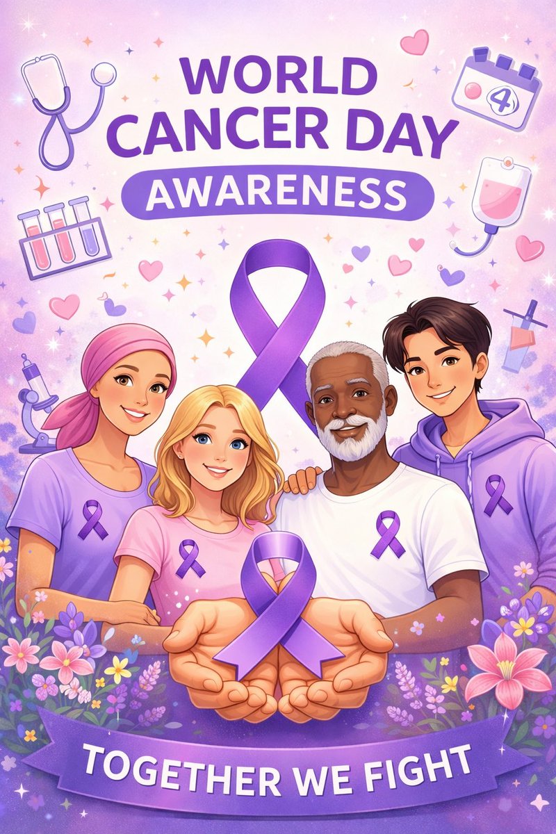 HeM065's tweet photo. Cancer doesn’t wait.
Neither should awareness. 💜

This World Cancer Day, talk about it, get checked, and support those fighting in silence.
Early detection saves lives—and unity saves hope.

🎗️ Together, we fight.
#WorldCancerDay 
#CancerAwareness #Hope https://t.co/r9koyz0K1W