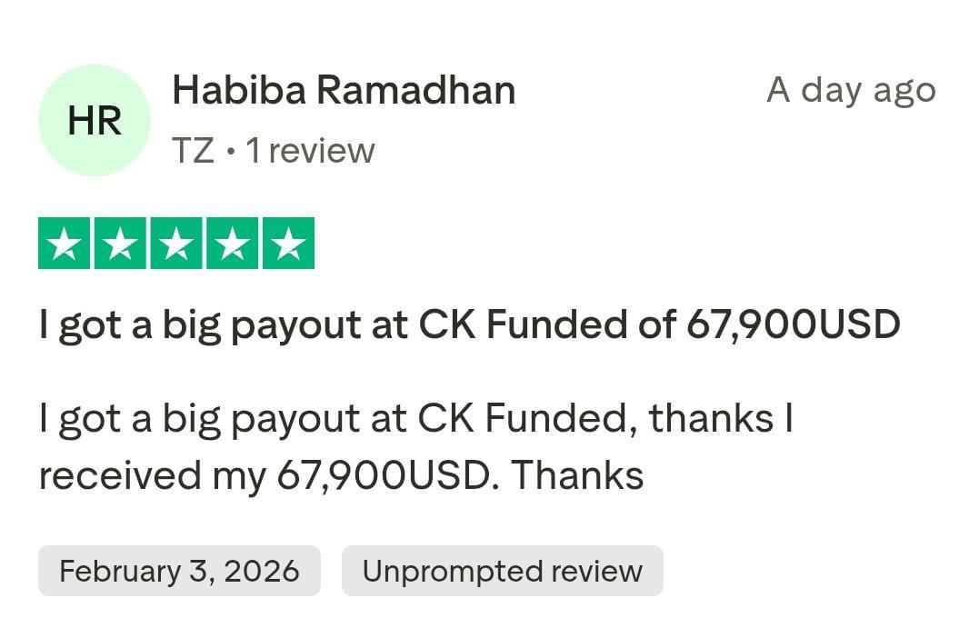 🇹🇿🔥 BIGGEST PAYOUT ALERT — $67,500 PROCESSED!
We’ve just processed another massive payout at CK Funded:
💰 $67,500 Paid Out
🏆 Trader: Habiba Ramadhan
📍 Tanzania 🇹🇿
This is what consistency looks like.
This is what real funding delivers.
Congratulations Habiba