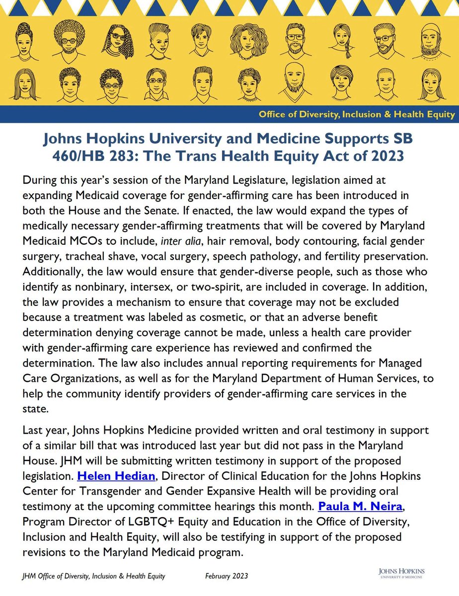 MarlaFights's tweet photo. Hi I worked there and wrote a letter to Sherida Hill-Golden in 2022 about the stuff they were doing, she was in charge of DEI. Same physician was fired for writing racist stuff about white fragility. They called lesbians "non men attracted to non men" on their LGBTQ life site, aggressively marketing transgenderism to minors. They forced incoming medical applicants to write diversity statements and favored those who were pro-transgender ideology. They kicked a foster home student out of classes for objecting to being taught by Allyn Walker, a "non binary" pedophile sympathizer who was fired from another university. They had security escort the student out and kept charging the state money for the classes they didn't let her attend. Their HR department also downplayed female genital mutilation while pretending to have sympathy for victims, calling it female genital cutting instead. When I accused them of downplaying it, they said USAID prefers it this way. Mutilation is the removal of healthy tissue, and we know this alteration to the word FGM was done to remove transgender mutilative surgeries from the association. They ALSO sent an internal email apologizing to each other for my letter, accidentally involving me in the chain. I also know they fired John Money only in 2006 or thereabouts, a year before starting the horrendous "gender-affirming surgeries". Despite Dr Paul McHugh, chair of psychiatry shutting it down in the 70s, it was opened by the plastic surgery department, saying "we need the money". It is led by a young Chinese origin woman fresh from Stanford, they operate freely on minors. They send out emails periodically boasting how well it is doing. And one last horrifying detail - here's a gloating sick, twisted email @JohnsHopkins sent out to employees, revealing they knew they were sterilizing minors. See how proud they sound at lobbying for Maryland taxpayers to foot the bill. I've written to Mayor Scott repeatedly asking to meet but Johns Hopkins controls Baltimore and he refused to meet. I can't wait for this long awaited investigation. @donoharm @MorrellMDmph @DrJaredRoss. More links below this but do read the following ghoulish email: