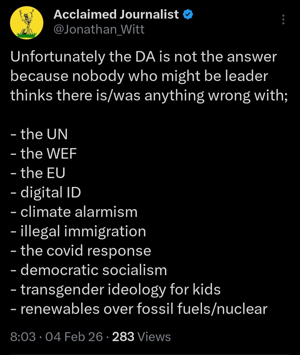 For many DA voters the party's  "allegiance" to the ANC in the GNU is the main reason for turning their back on the party. 
In all honesty to me that is secondary. Their alignment with what is listed in this post, is way more scary.