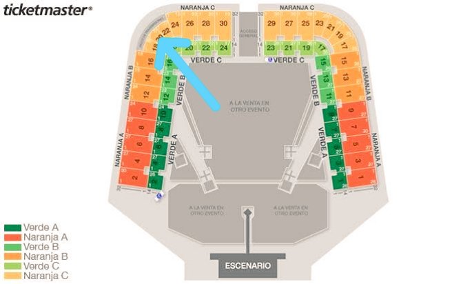 ManoloO7's tweet photo. Hola, tengo 2 boletos para My Chemical Romance, Viernes 13 de Febrero en gradas, Naranja C , para transferir a Cuenta Ticketmaster. La flecha indica la sección y fila de los lugares https://t.co/xdX9jXq5hg