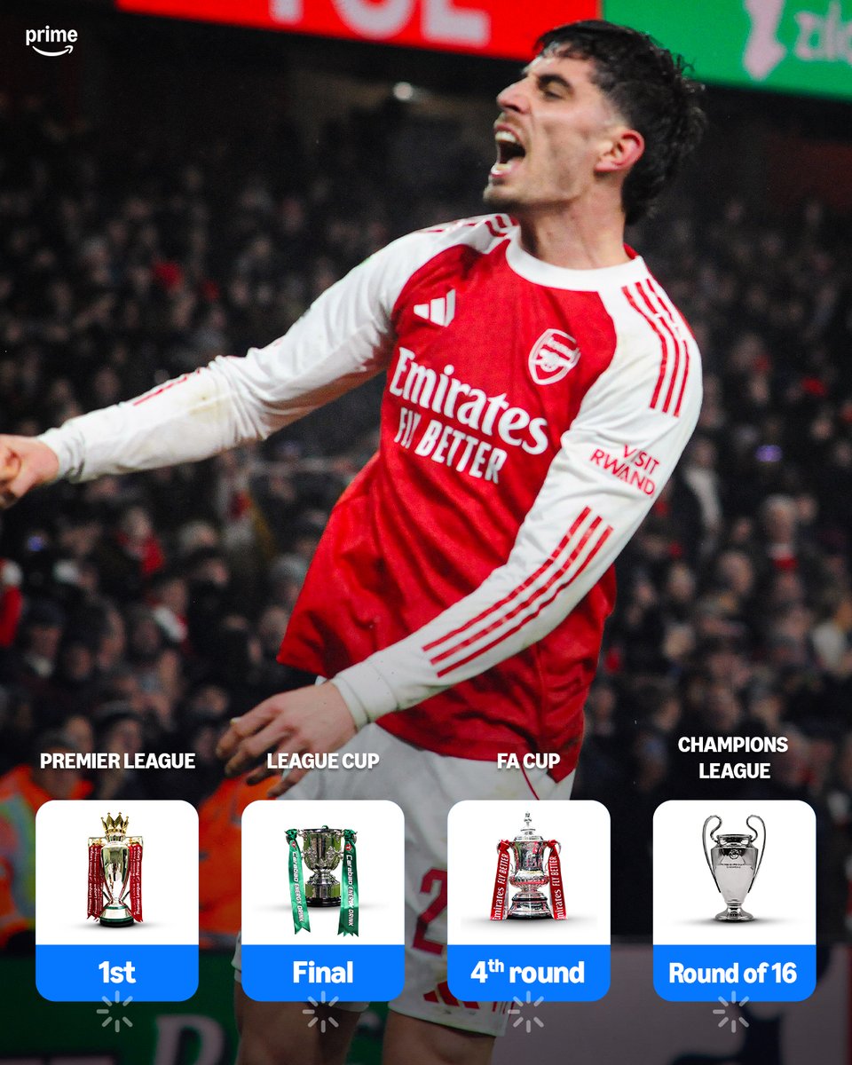 primevideosport's tweet photo. Arsenal's quadruple hopes are still alive 🏆4️⃣👀 https://t.co/cluyZr7gdR