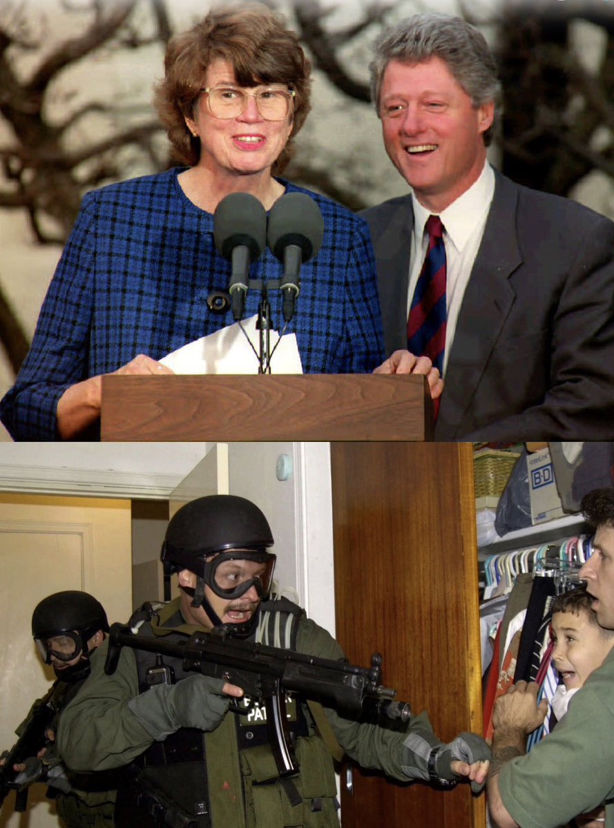 JamesHartline's tweet image. Remember the good old days when Democrat President Bill Clinton's Attorney General Janet Reno sent in armed Federal agents to raid the Miami home where six year-old Elián González was living after he and his mother fled Communist Cuba. Janet Reno had Elián deported back to…
