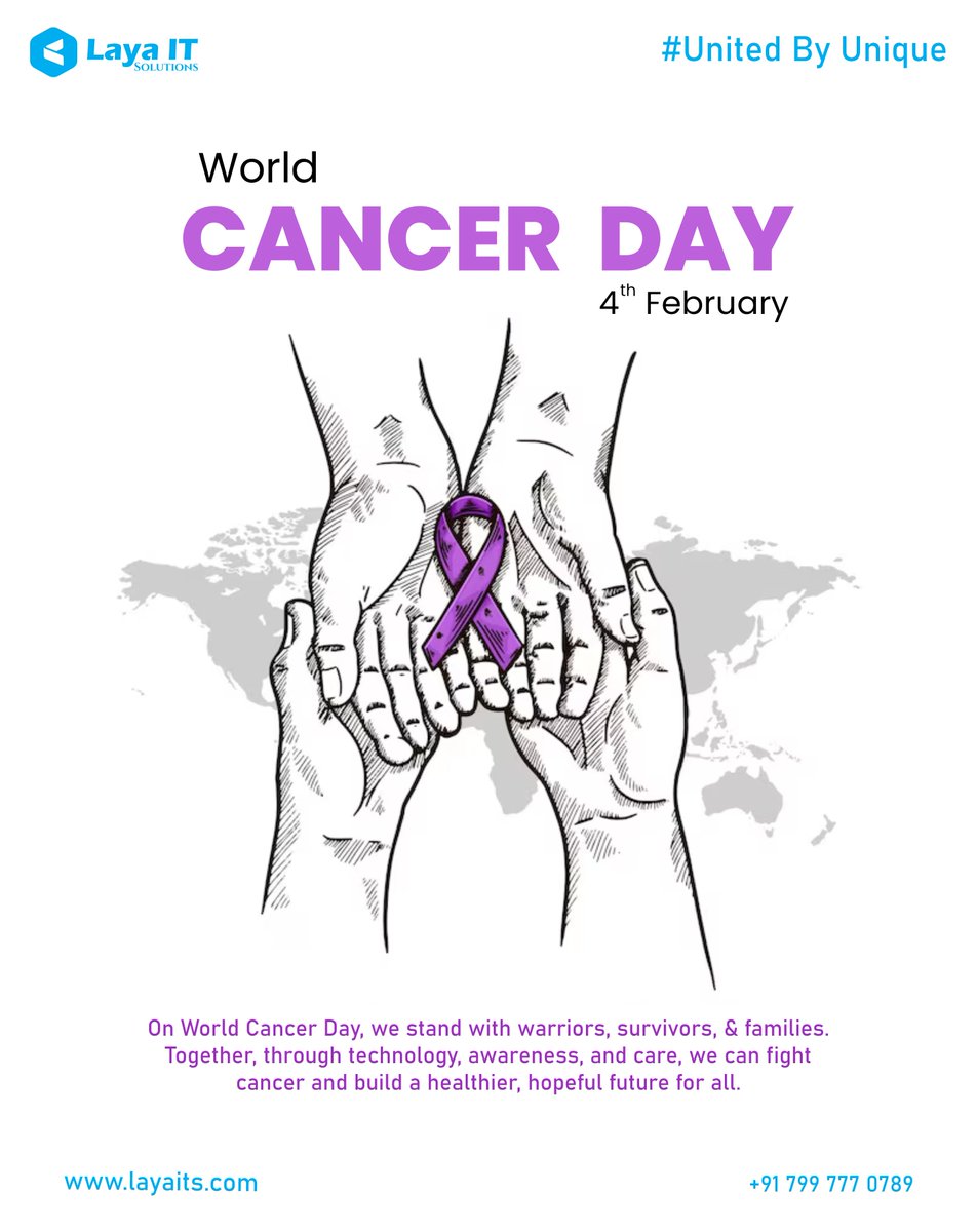 LayaITSolutions's tweet photo. On World Cancer Day, LayaitSolutions stands with fighters, survivors, &amp; families. Together, through awareness, innovation, and care, we support the fight against cancer &amp; a healthier tomorrow.

#WorldCancerDay #LayaitSolutions #Hyderabad #India #CancerAwareness #UnitedByUnique https://t.co/q7UPhECFxv