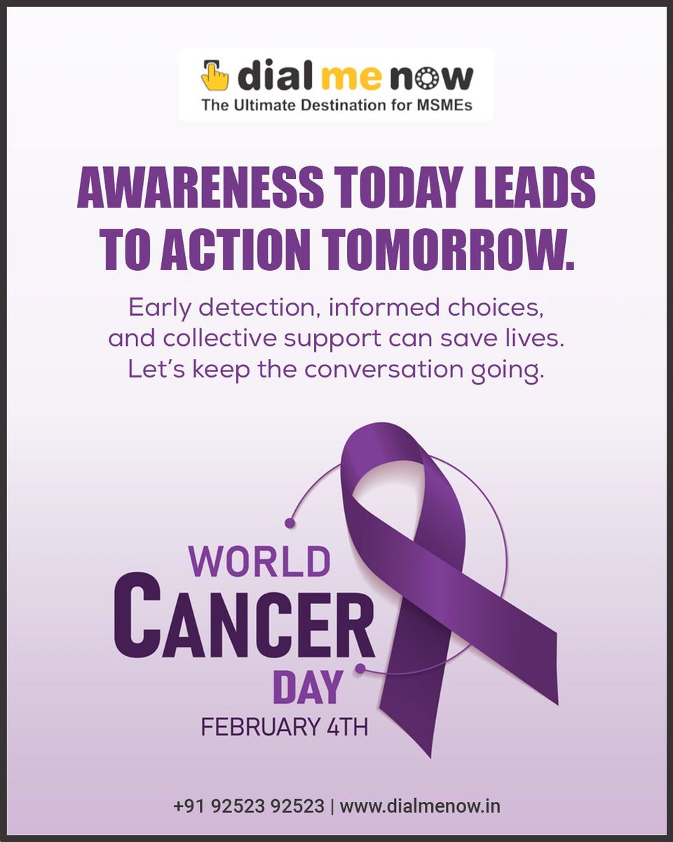 Dialmenow's tweet photo. Awareness is the first step toward change.
This World Cancer Day, let’s support early detection, informed choices, and open conversations—because awareness today leads to action tomorrow.

🌐  https://t.co/DGImf6fBTE

#WorldCancerDay #CancerAwareness #Dialmenow https://t.co/Bq0fopdhzl