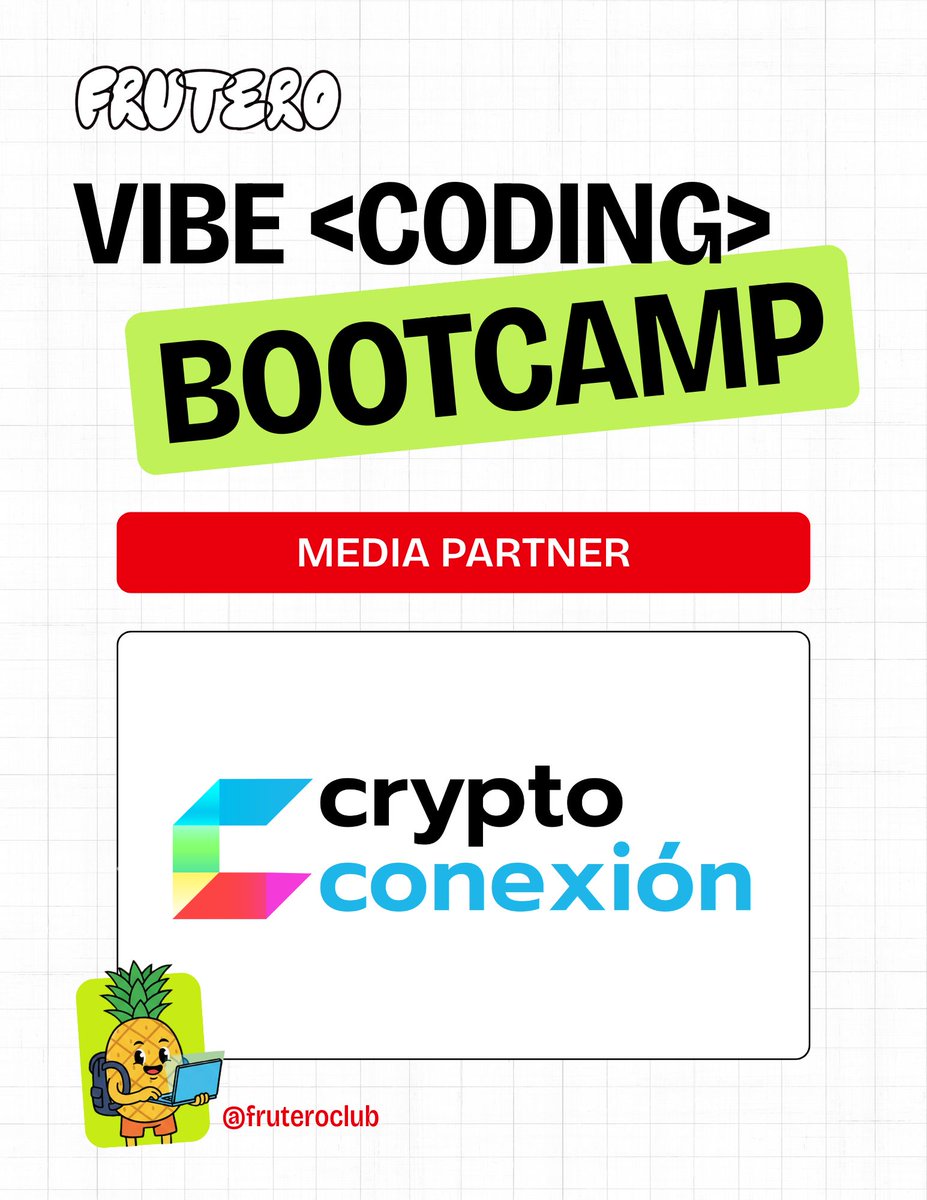 fruteroclub's tweet photo. Nos complace anunciar a @cryptoconexion como Media Partner del Vibe <Coding> Bootcamp.

Juntos contribuimos al crecimiento de los builders de la región.

📅 9–20 Febrero 2026

Los registros ya están abiertos👇

https://t.co/ALLwtri3HJ https://t.co/XbmClkRYpZ