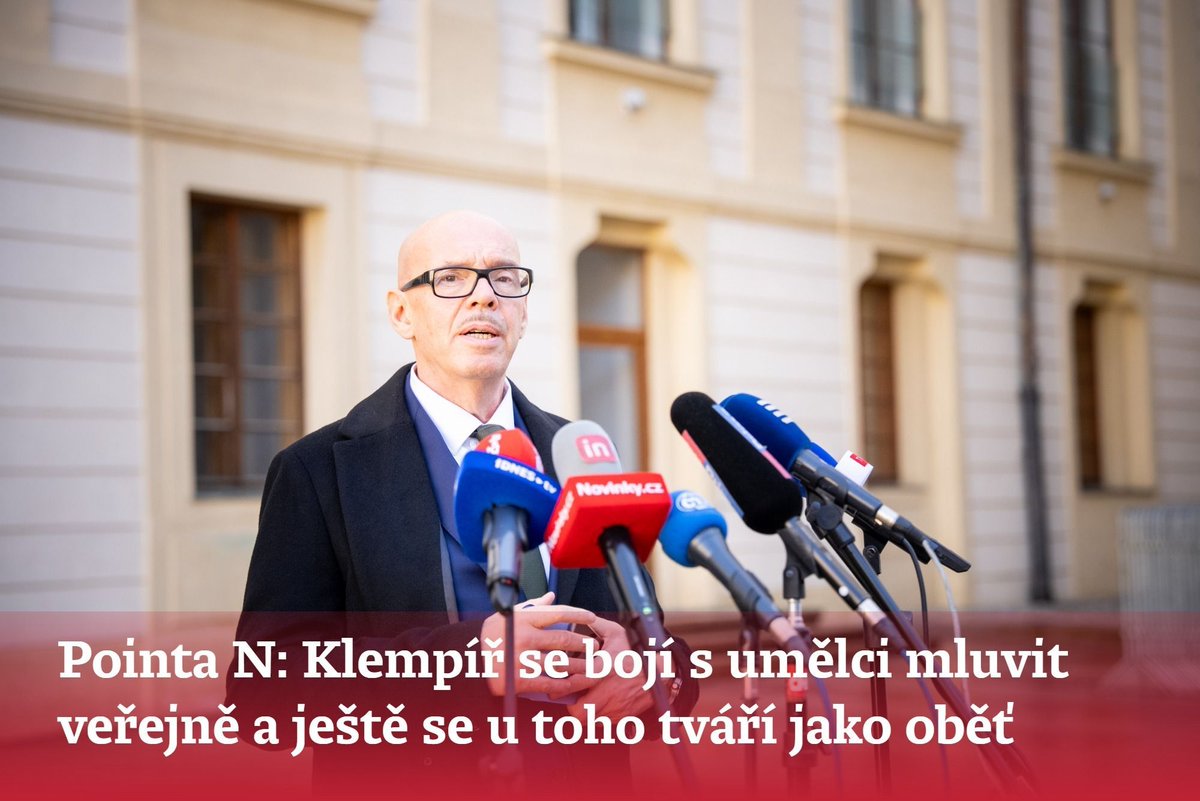 denikn.cz/1961354/ 
Pointa N: Ministr kultury Oto Klempíř nemá odpovědi na otázky kritických umělců, a tak s nimi odmítá veřejně mluvit. A ještě se u toho tváří jako oběť.