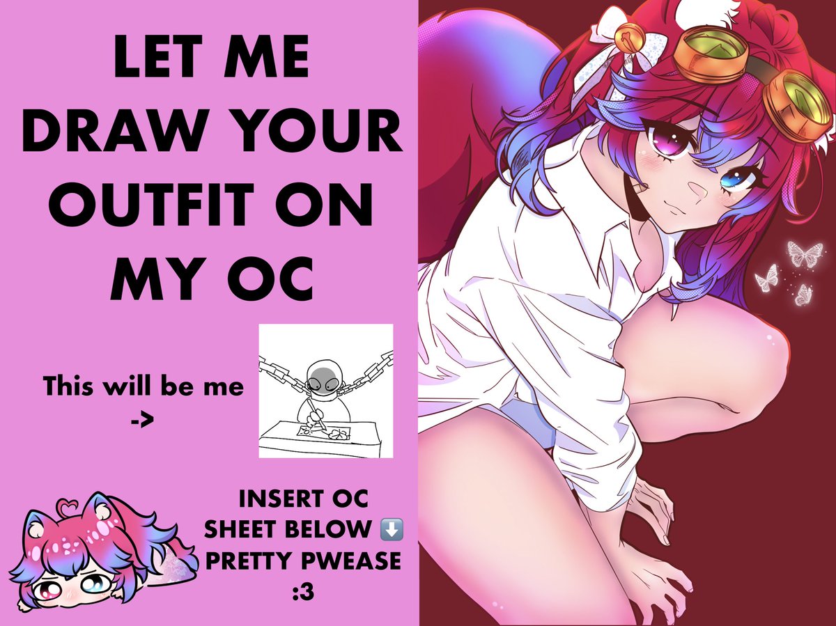 LET ME DRAW YOUR OUTFIT ON MY OC, VOLUNTEER YOUR FIT TODAY!

This will be a stream idea for me, so I will be STREAMING this. Don’t worry we’ll give you a shoutout as thanks for sharing 🩷

Drop your OC/outfit below ⬇️ 
Follow and change the notifs to see when I stream :3
