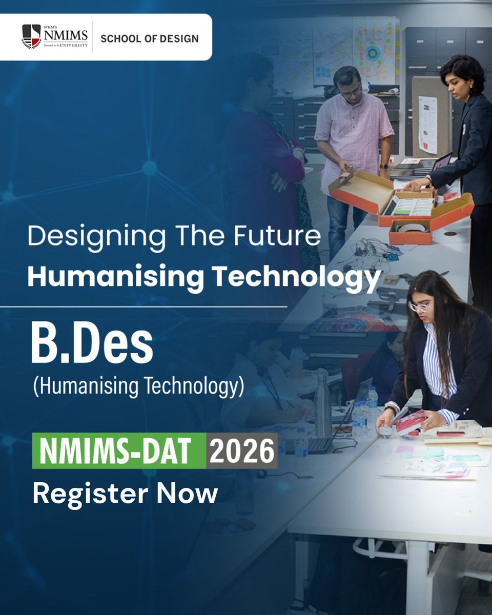 nmims_design's tweet photo. Design the future with purpose.

At NMIMS School of Design, innovation goes beyond functionality it’s about intuitive, inclusive, and impactful solutions.

Explore B.Des (Humanising Technology).

Apply via NMIMS-DAT 2026  

https://t.co/dRMkqhK4to

#NMIMSDesign #Undergrad #Design https://t.co/gEReRhMTc3