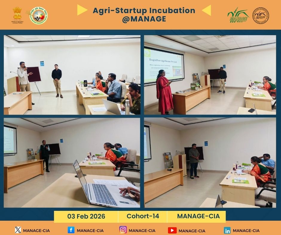 CiaManage's tweet image. Agri-Startup Incubation @MANAGE |Feb 02–06, 2026

The CIC Meeting under the RKVY-RAFTAAR programme guided Cohort 14 startups with expert feedback and funding insights, strengthening their readiness for evaluation and supporting their journey toward commercialization.

#MANAGE-CIA