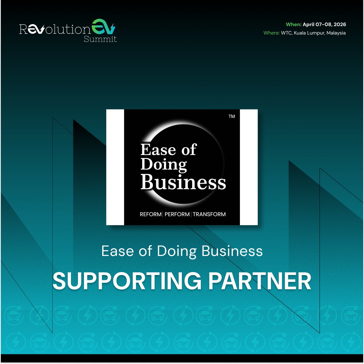 revolutionev_'s tweet photo. We’re honored to welcome Ease of Doing Business as a 𝐒𝐮𝐩𝐩𝐨𝐫𝐭𝐢𝐧𝐠 𝐏𝐚𝐫𝐭𝐧𝐞𝐫  𝐚𝐭 𝐑𝐞𝐯𝐨𝐥𝐮𝐭𝐢𝐨𝐧𝐄𝐕 𝟐𝟎𝟐𝟔!

𝐑𝐞𝐠𝐢𝐬𝐭𝐞𝐫 𝐧𝐨𝐰: https://t.co/HBeAoMjFu3

#REV26 #RevolutionEV2026 #EaseOfDoingBusiness #EoDB #EcosystemDevelopment #ElectricMobility https://t.co/1vOOUYKn8X
