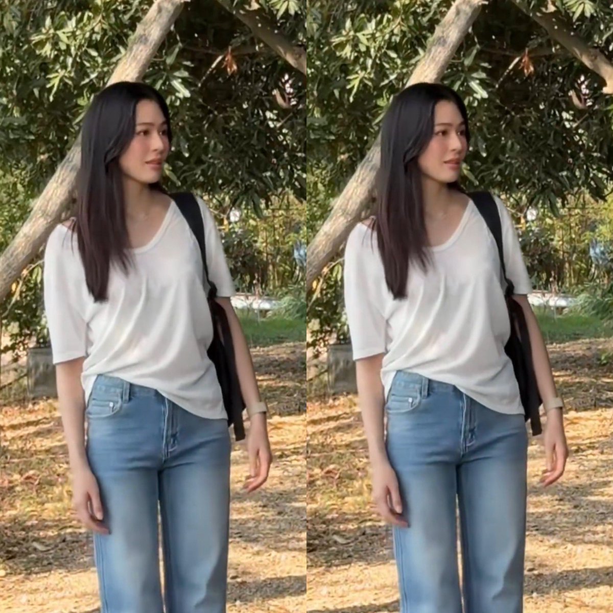 ใส่เสื้อยืดเกงยีนส์แค่นี้สวย อืม แข่งบุนแข่งวาสนาให้เกิดมาสวยแบบพี่หลิงมันแข่งไม่ได้จริงๆค่ะ