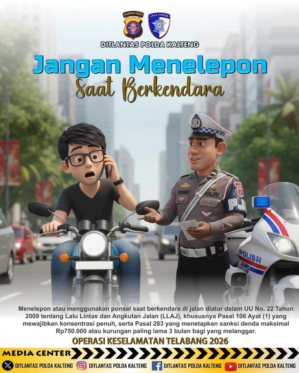 DitlantasK's tweet photo. Sahabat lalu lintas, ikuti terus ya kegiatan kami setiap Harinya untuk memperoleh info seputar lalu lintas, Salam presisi🙏

#ditlantaspoldakalteng #polantas #presisi #polisiindonesia #polri #keamanan #kamseltibcarlantas #turjawali https://t.co/nzW6pkSfXN