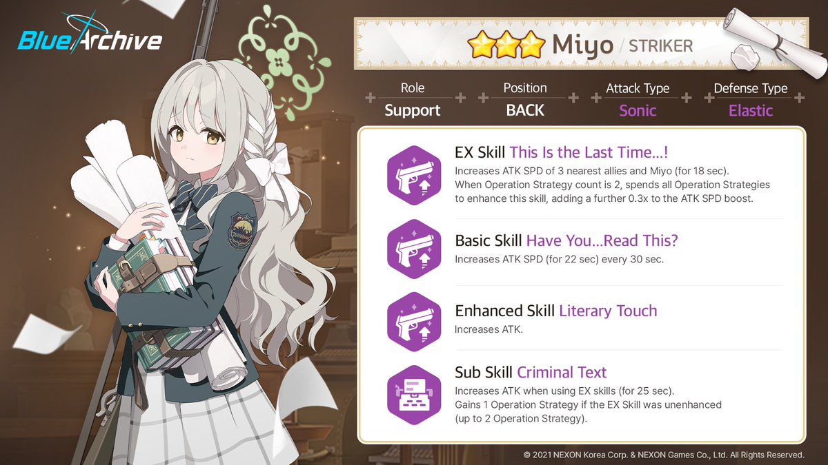 [Pick-Up Recruitment Preview]

A New Pick-Up Recruitment will begin on 2/10 (Tue)!

💌Pick-Up Student: 3★ Miyo
🗓️Pick-Up Recruitment Schedule:
2/10 (Tue) After maintenance – 2/24 (Tue) 1:59 AM (UTC)

#BlueArchive