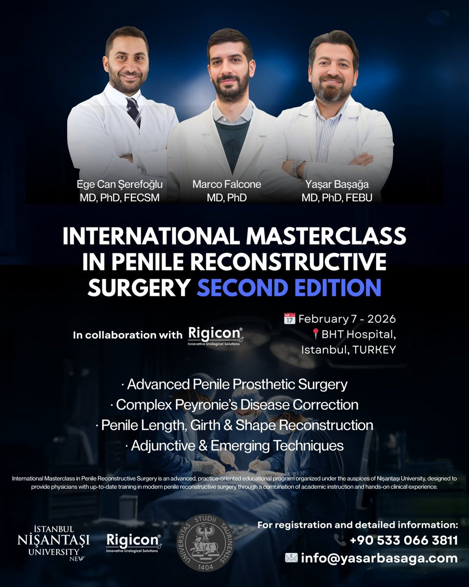 drMarcoFalcone1's tweet photo. The Second Edition of the International Masterclass in Penile Reconstructive Surgery is coming soon 😎💪🏽🍀
Honored to take part as faculty in this outstanding educational event in Istanbul, Feb 7, 2026.
@drserefoglu 
@dryasarbasaga @yoursexmedjour @UroMolinette @rigiconurology https://t.co/kRNwjJI27S