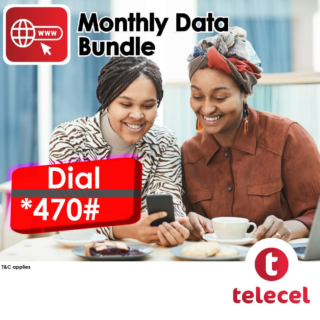 Telecel_Zim's tweet photo. With Telecel's monthly data bundles, you will never miss out on daily trends. Simply dial *470# to purchase yours today. Ts and Cs apply.
#WeeklyData
#TellSomeOne https://t.co/jzqVYoxrQ2