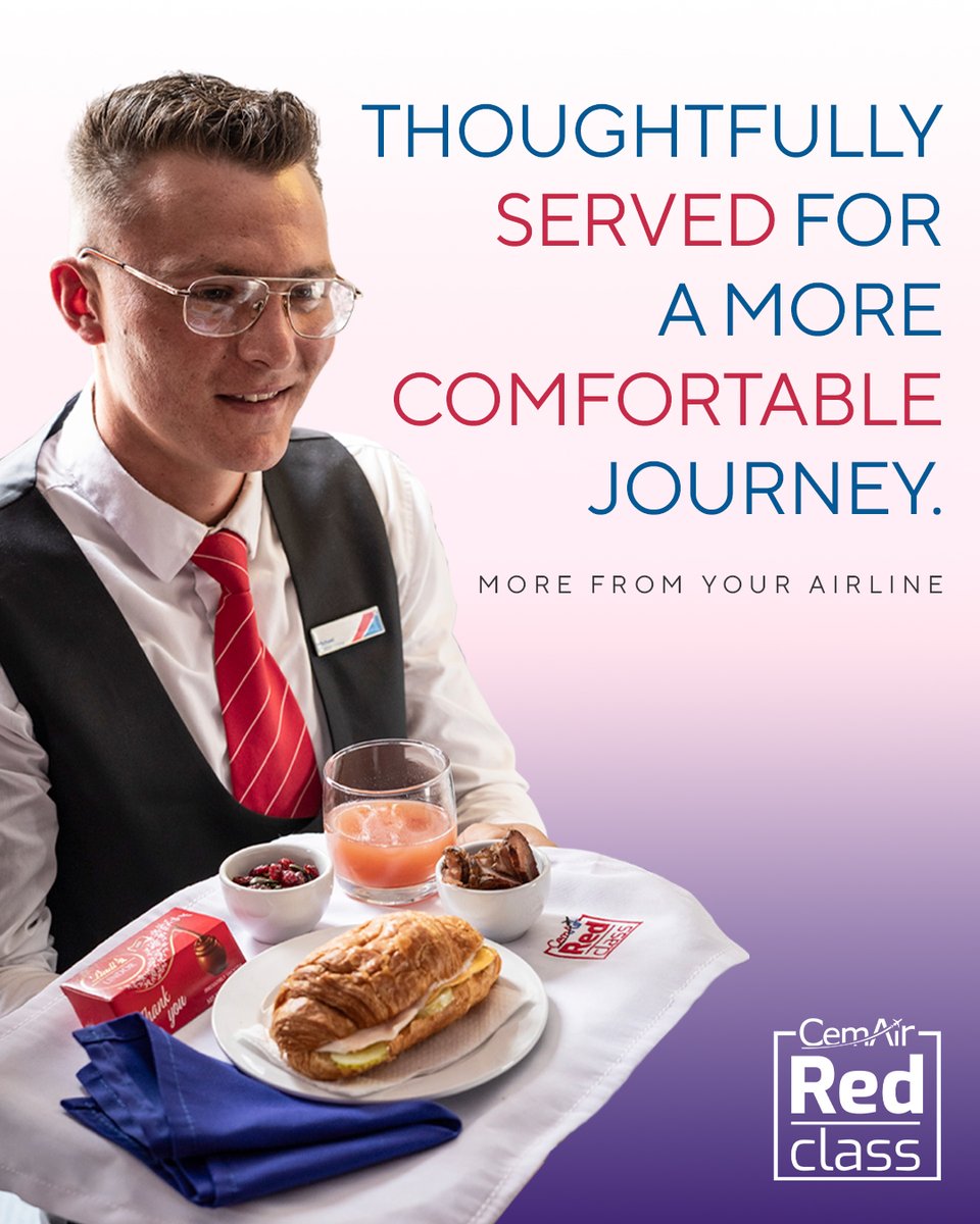 FlyCemAir's tweet photo. Thoughtfully prepared catering for a more comfortable journey. ✈️

That’s Red Class. Comfort Redfined.

https://t.co/dDK1UFdu0i

#RedClass #MoreFromYourAirline #FlyCemAir https://t.co/OVA2be1ZFK