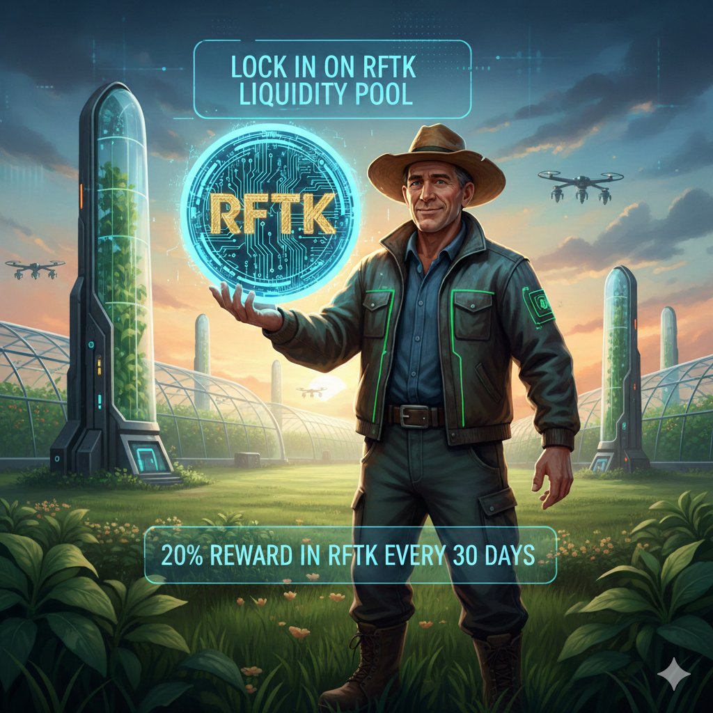 RealFarmToken's tweet image. Gm. Real Farm Token Community, top of the morning update our $RFTK liquidity pool is live. 

Join liquidity pool and earn liquidity rewards from the team in $RFTK tokens 

- Lock minimum of $10 liquidity and earn 10% in 15days and 20% in 30days.
- Lock minimum of $30 liquidity…