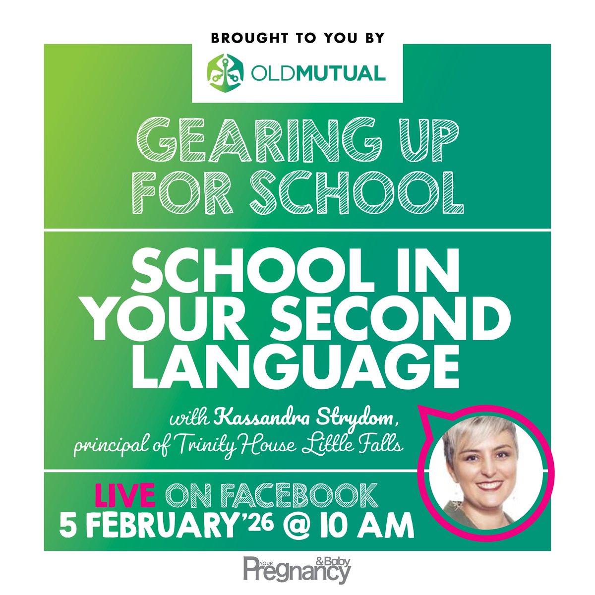 Skoolhoof Kassandra is terug vir nog 'n praatjie, op Your Pregnancy &amp; Baby Magazine se Facebookblad. Bereken die toekomstige koste van onderwys en die maandelikse besparings wat nodig is met <a href="/OldMutualSA/">Old Mutual SA</a> se aanlynrekenaars. Gaan na oldmutualeducationtools.co.za om te begin.