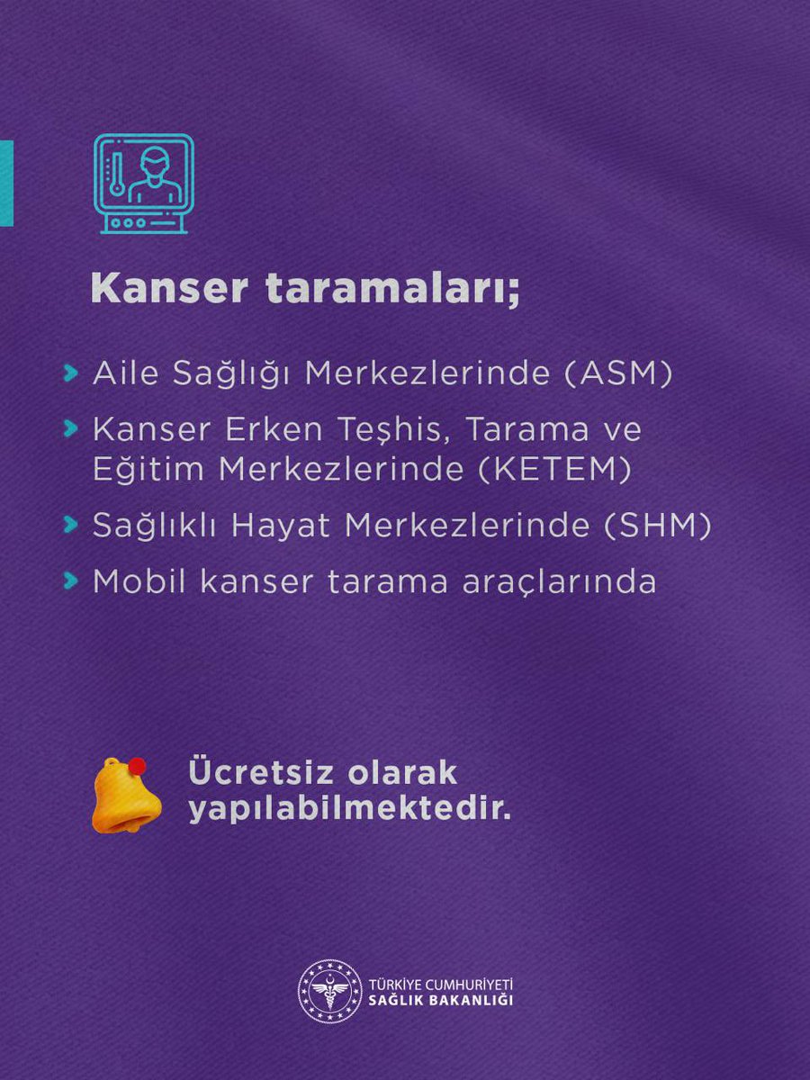Ülkemizde kanser taramalarının tamamen ücretsiz olduğunu biliyor muydunuz?

#ErkenTeşhisHayatKurtarır #DünyaKanserGünü