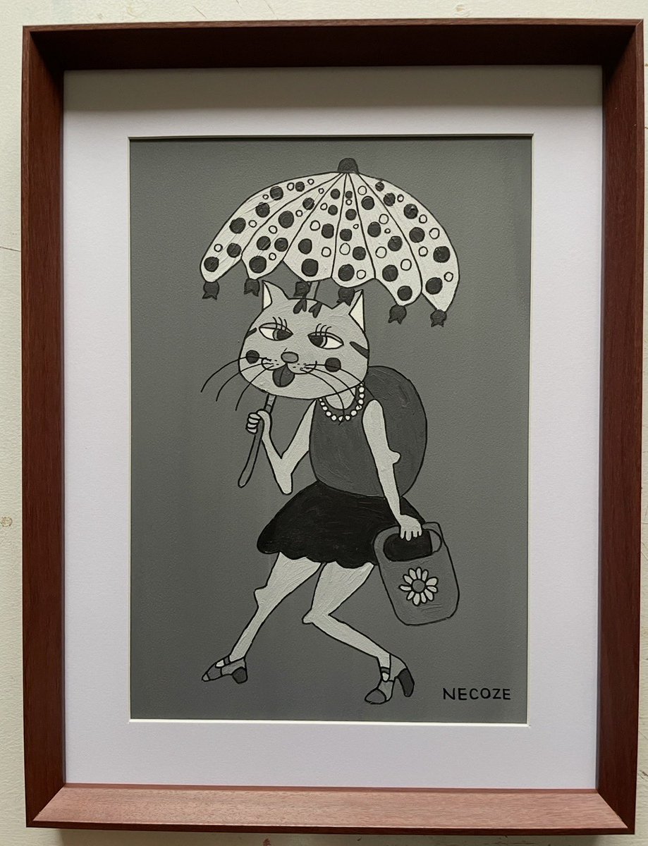 no.446 茶々さん モノクロ no.447 茶々さん グリーン #猫 #art #NECOZE