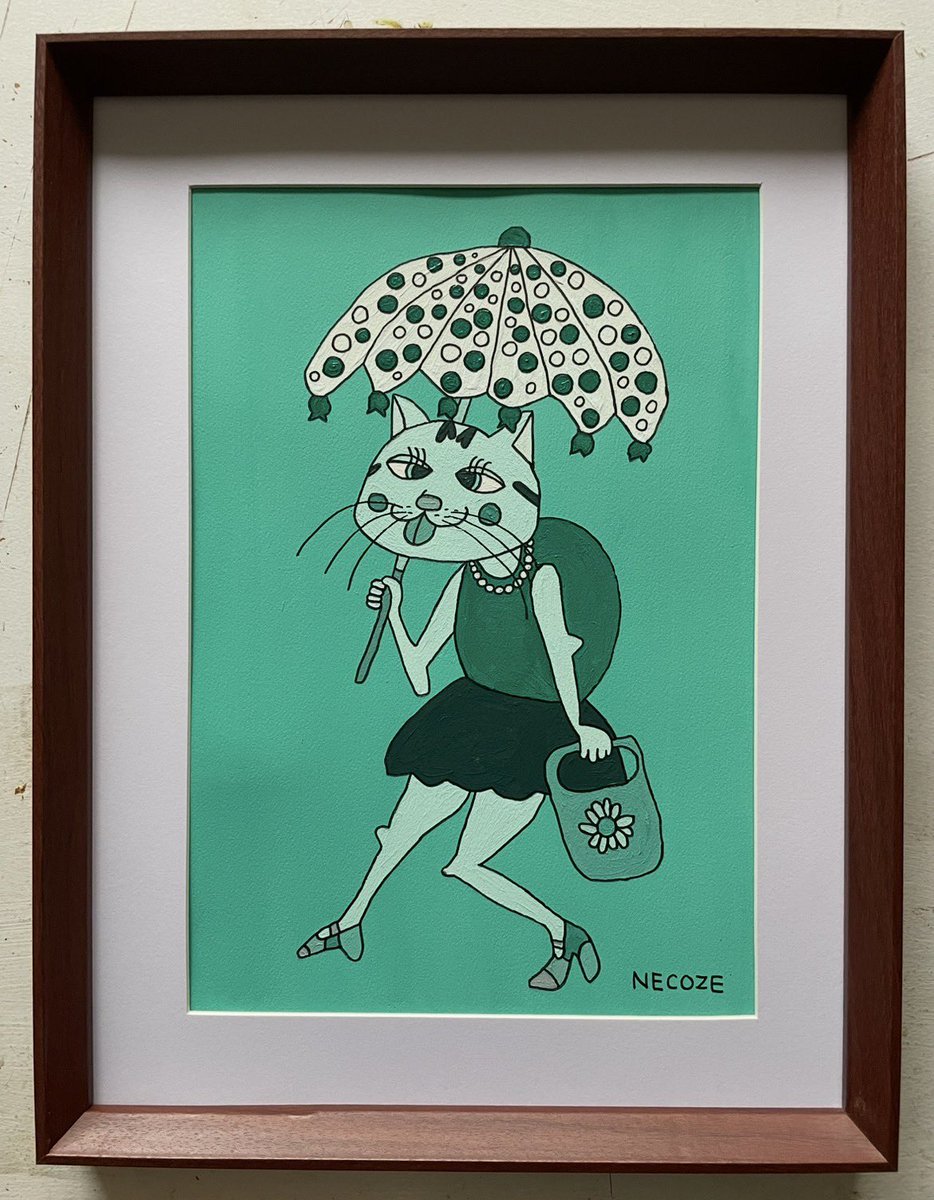 no.446 茶々さん モノクロ no.447 茶々さん グリーン #猫 #art #NECOZE