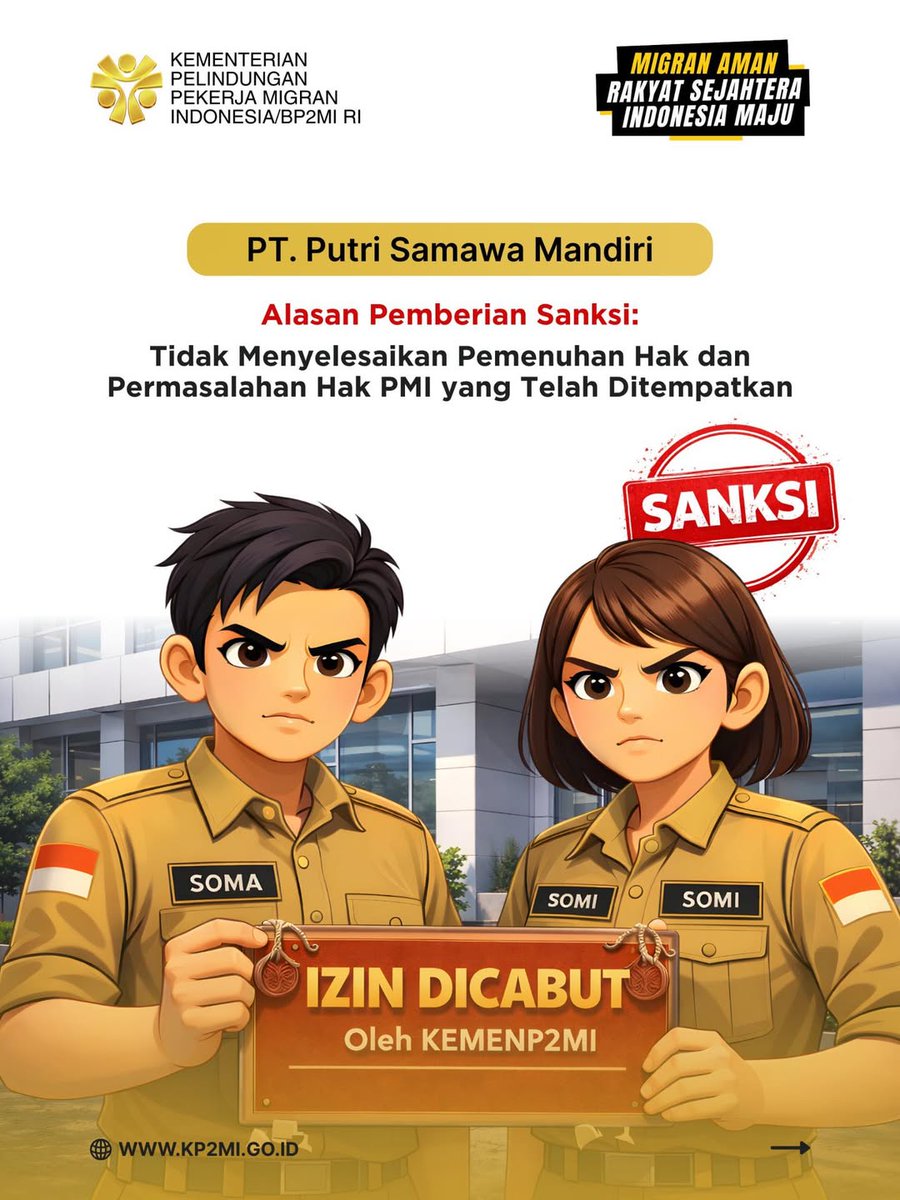 bp3mi_bali's tweet photo. Negara Hadir, Perlindungan Ditegakkan. Kementerian P2MI mengambil langkah tegas dengan mencabut izin sejumlah P3MI yang lalai memenuhi tanggung jawabnya terhadap Pekerja Migran Indonesia. https://t.co/XMkDKAosWH