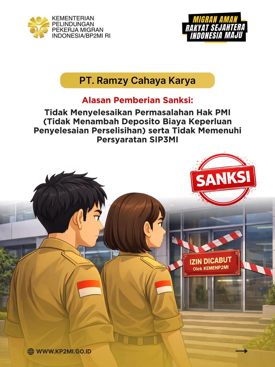 bp3mi_bali's tweet photo. Negara Hadir, Perlindungan Ditegakkan. Kementerian P2MI mengambil langkah tegas dengan mencabut izin sejumlah P3MI yang lalai memenuhi tanggung jawabnya terhadap Pekerja Migran Indonesia. https://t.co/XMkDKAosWH