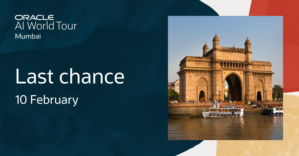 sanjuc03's tweet photo. Don’t miss #AIWorld Tour when it comes to Mumbai next week! Get an exclusive look at Oracle’s newest AI capabilities, solutions, and use cases: https://t.co/0auCEhIEO8 https://t.co/jngnoR75sU