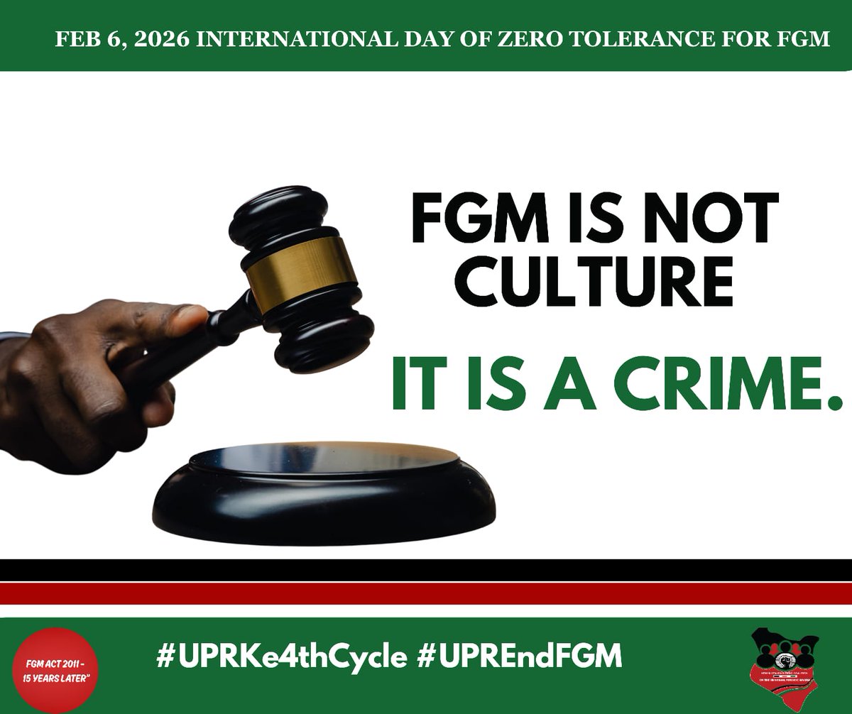 As we count down to the International Day of Zero Tolerance for FGM, we say it loud: FGM is not culture, it’s a crime and a human rights violation. Every girl deserves safety, dignity, and freedom. End FGM. Protect girls. #EndFGM #ZeroTolerance