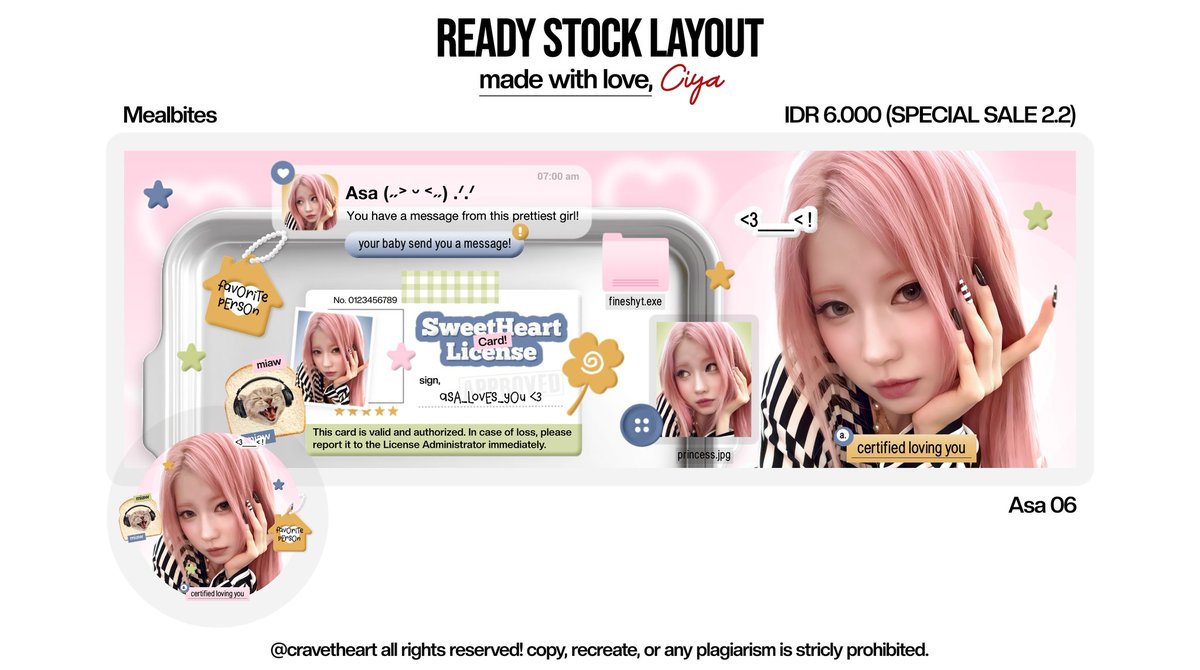 cravetheart's tweet image. tolong bantu repost yh? makaci ‹𝟹

SPECIAL SALE 2.2! (maaf telat dikit 😭)

aku masih ada 5 layout ready stock asa &amp;amp; karina yg lagi clearance sale sekaligus sale khusus 2.2 nih, semua ONLY 6K/EACH FREE RETEXT! (untuk 1 layout asa ada di tweet bawahnya ya)

#zonauang