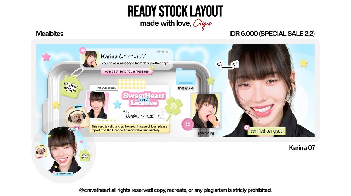 cravetheart's tweet image. tolong bantu repost yh? makaci ‹𝟹

SPECIAL SALE 2.2! (maaf telat dikit 😭)

aku masih ada 5 layout ready stock asa &amp;amp; karina yg lagi clearance sale sekaligus sale khusus 2.2 nih, semua ONLY 6K/EACH FREE RETEXT! (untuk 1 layout asa ada di tweet bawahnya ya)

#zonauang