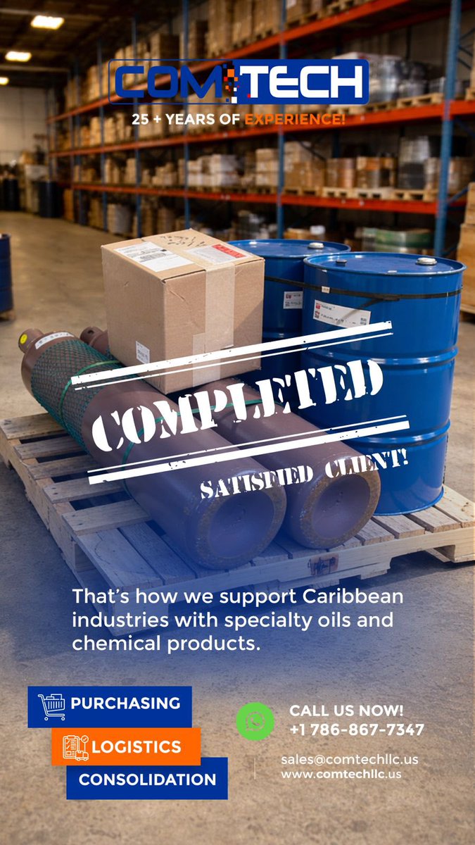 ComtechMiami's tweet photo. #SatisfiedClient Reliable sourcing. Consistent Delivery.
That’s how we support Caribbean industries with specialty gas , oils and chemical products.

With 25+ years in procurement and global supply.
COMTECH IMPORT, EXPORT LLC

CALL US now:  +1 786 867-7347
📩 sales@comtechllc.us https://t.co/b3nEA1LlfP