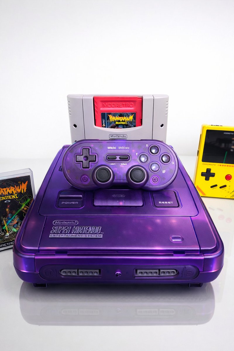 PremierBaller's tweet photo. I wonder if this would work? #Tramatarium by @eligos_games on the #supergameboy in the PAL 2 Chip #snes with @8BitDo #SN30pro Purple controller. let me get back to you on that :p https://t.co/mmScLpCy8G