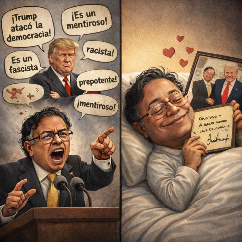 AndresPachonTor's tweet photo. Petro en el discurso // en los hechos https://t.co/Ky52CgB1es