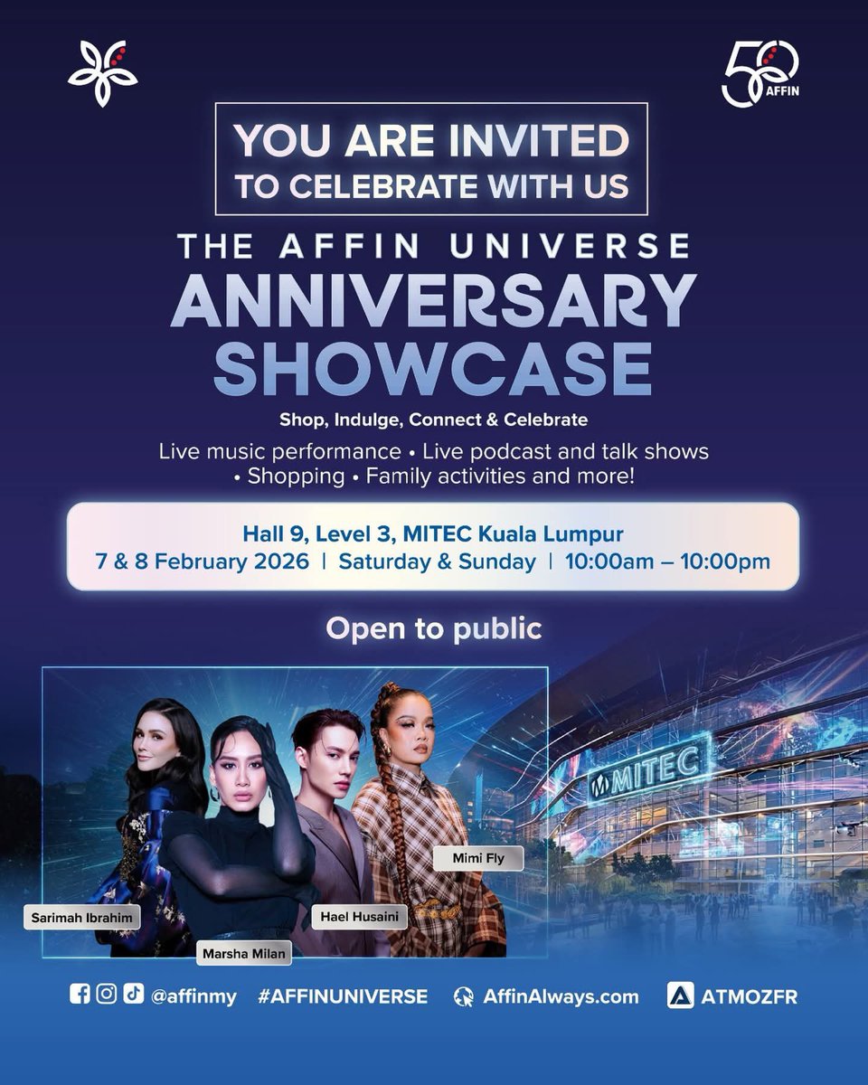 macadamyaaaa's tweet image. Hi korang ! 

Siapa free hujung minggu tu, ini sign korang kena datang ! Banyak benda menarik tau, contohnya ada Hael Husaini 🙈

Jangan buat-buat busy, ajak kawan &amp;amp; jumpa kat sana 🫶

#EventSabtu #WeekendPlans #EventMalaysia #JomDatang #GenZMalaysia #AffinMy