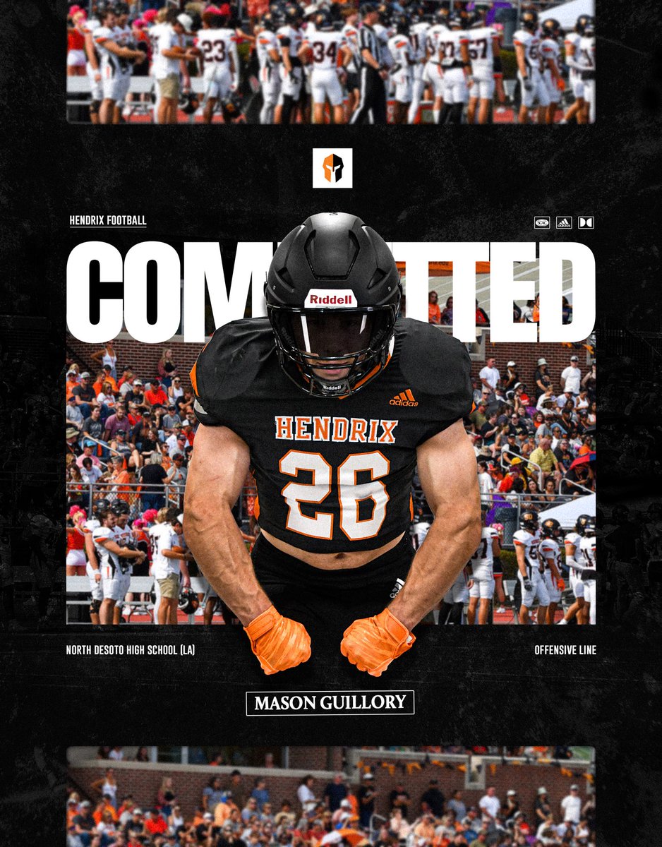 MasonGuillory56's tweet photo. I am proud to announce that I will continue my football career at @HendrixFootball after a great conversation with @CoachKT_ @NDGriffinFB @CoachDunn1 @CoachLMorrison @MattParker_03 @tylerwarren22 @RecruitLouisian @NotCoachBuck @RussHeidiSLC https://t.co/aR8NNpvWqV