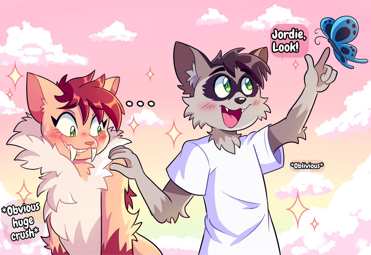 Characters of my screenplay! Artist: <a href="/ManysArt1/">Many's Art 💜✨</a> 

My favorite shipping dynamic… 😏

JJ: Jordie, look!
Jordie: *Saber has stopped working*

#furry #art #shipdynamic