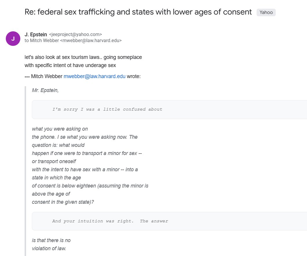 The guy who was giving Epstein advice on how to exploit jurisdictional differences in age of consent laws to have sex with minors without technically violating federal trafficking statutes was "Associate Counsel and Special Assistant to the President" during Trump's first term