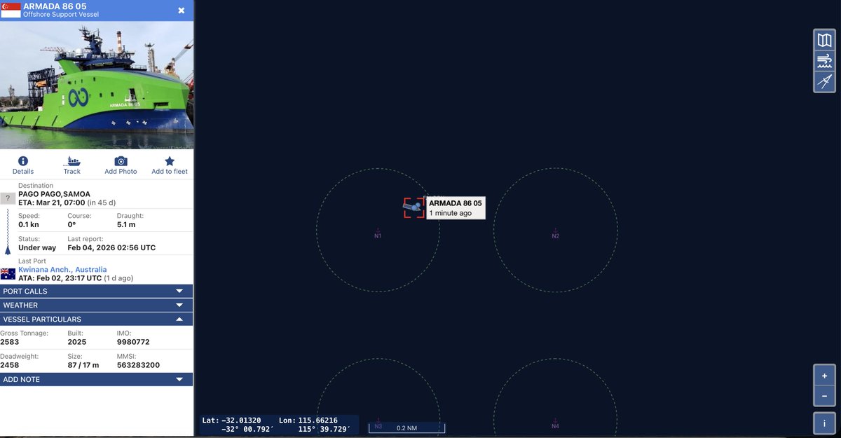 jaysguitars's tweet image. #MH370 #OceanInfinity The port tender Falcon has joined Armada 86 05. Possibly bringing crew members. #vesselfinder