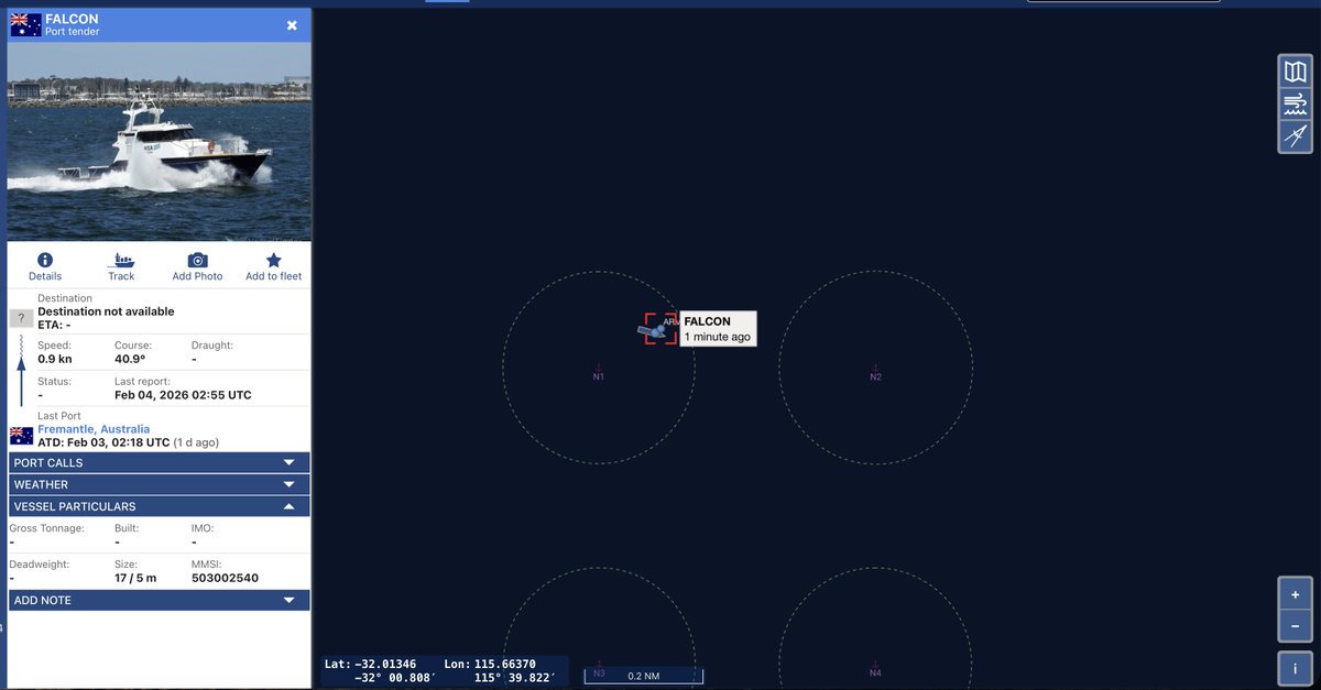 jaysguitars's tweet image. #MH370 #OceanInfinity The port tender Falcon has joined Armada 86 05. Possibly bringing crew members. #vesselfinder